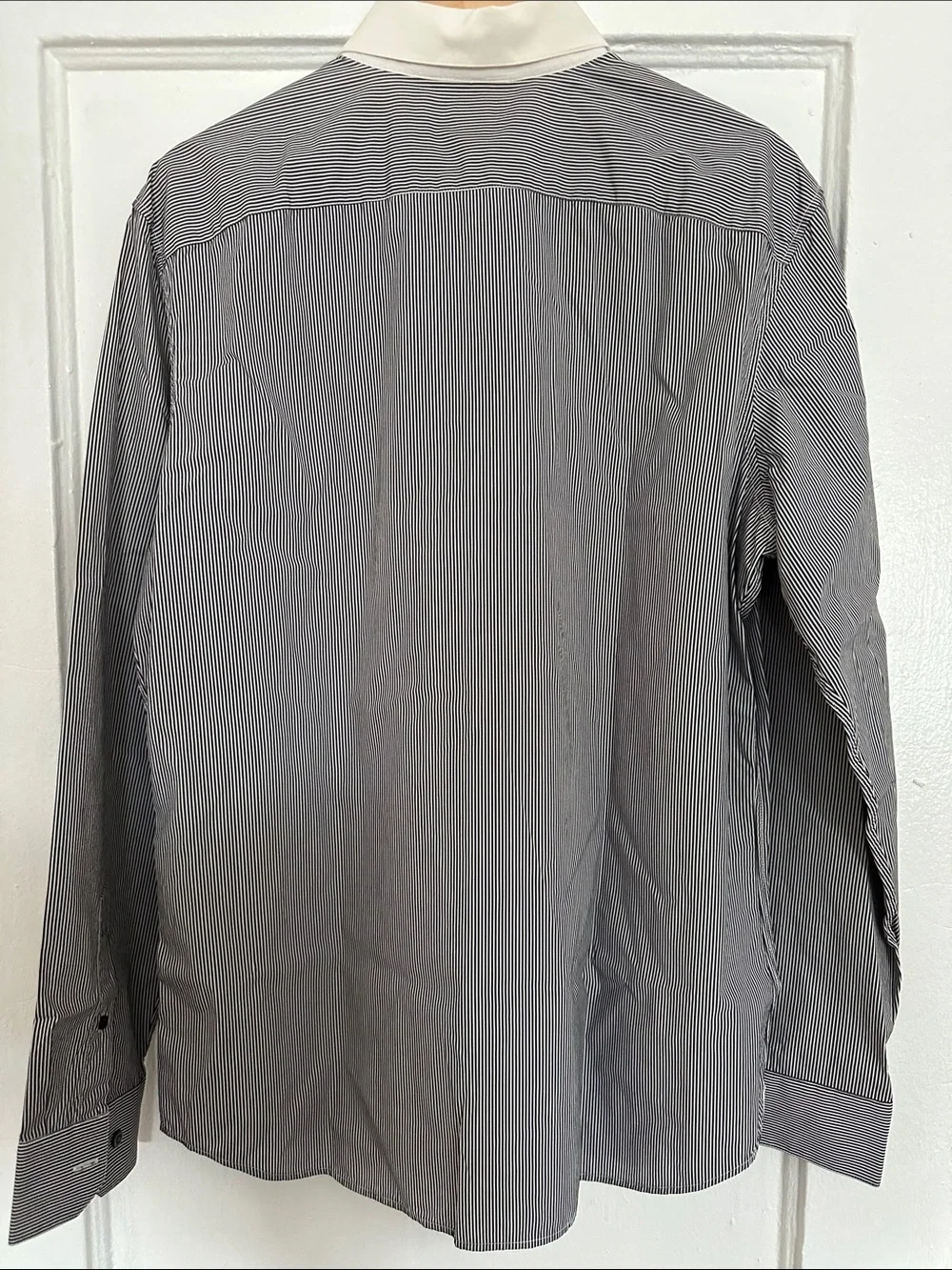 Banana Republic Men’s Black & White Pinstripe Shirt with White Contrast Collar
